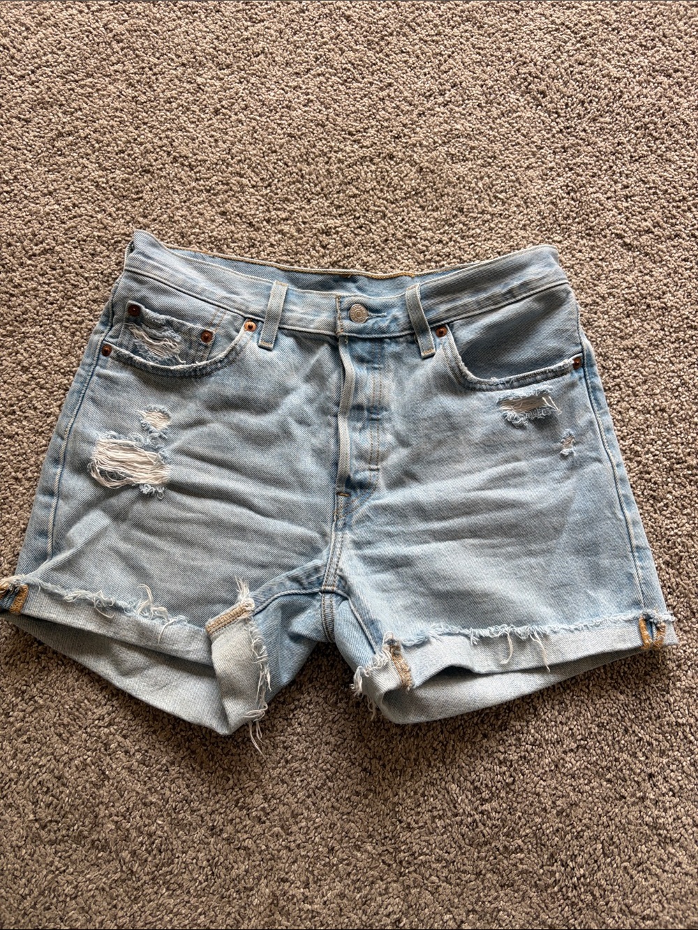 Levi's Light Wash Distressed Denim Cutoff Shorts